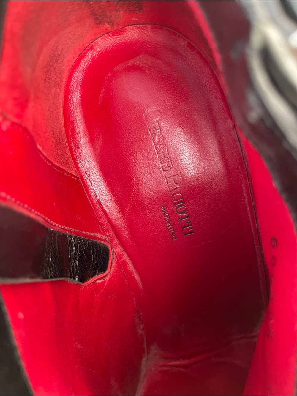Cesare Paciotti Black Pointed Leather Ankle Booties with Red Lining - Picture 13 of 15